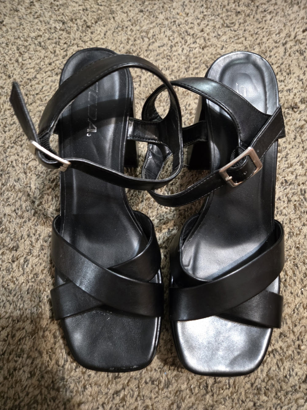Soda Black Crisscross Block Heel Sandals